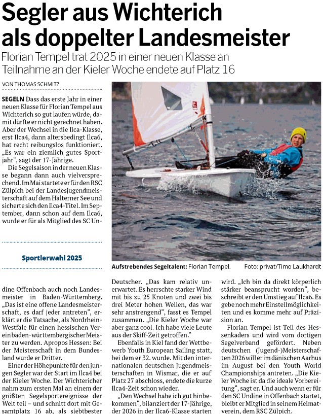 Sportlerwahl 2025 - Florian Tempel Kieler Woche